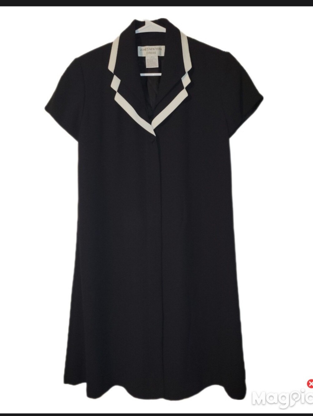 Vintage Jones New York 8 Short Sleeve Black Shift Dress White Trim 90's Minimal